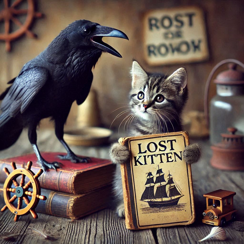 Lost kitten, crows don't know what to ask.