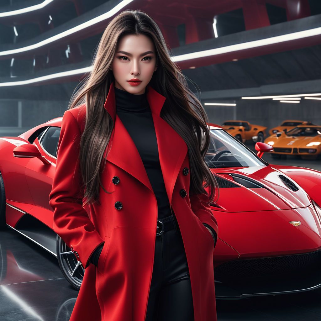 a-mysterious-woman-standing-in-a-red-sports-car-with-long-straight-hair