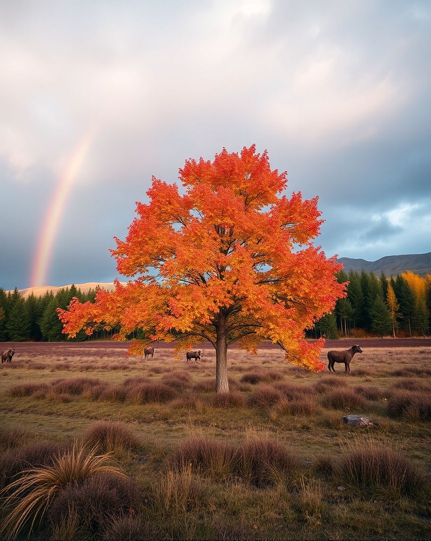 Rainbow and maple tree