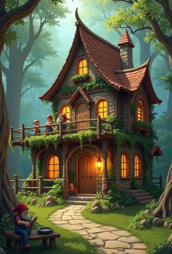 a house with dwarves in the forest