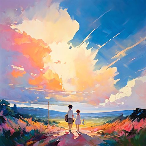 acrylic-painting-of-people-trending-on-pixiv-fanbox-blend-of-makoto-shinkais-ethereal-skies-jami