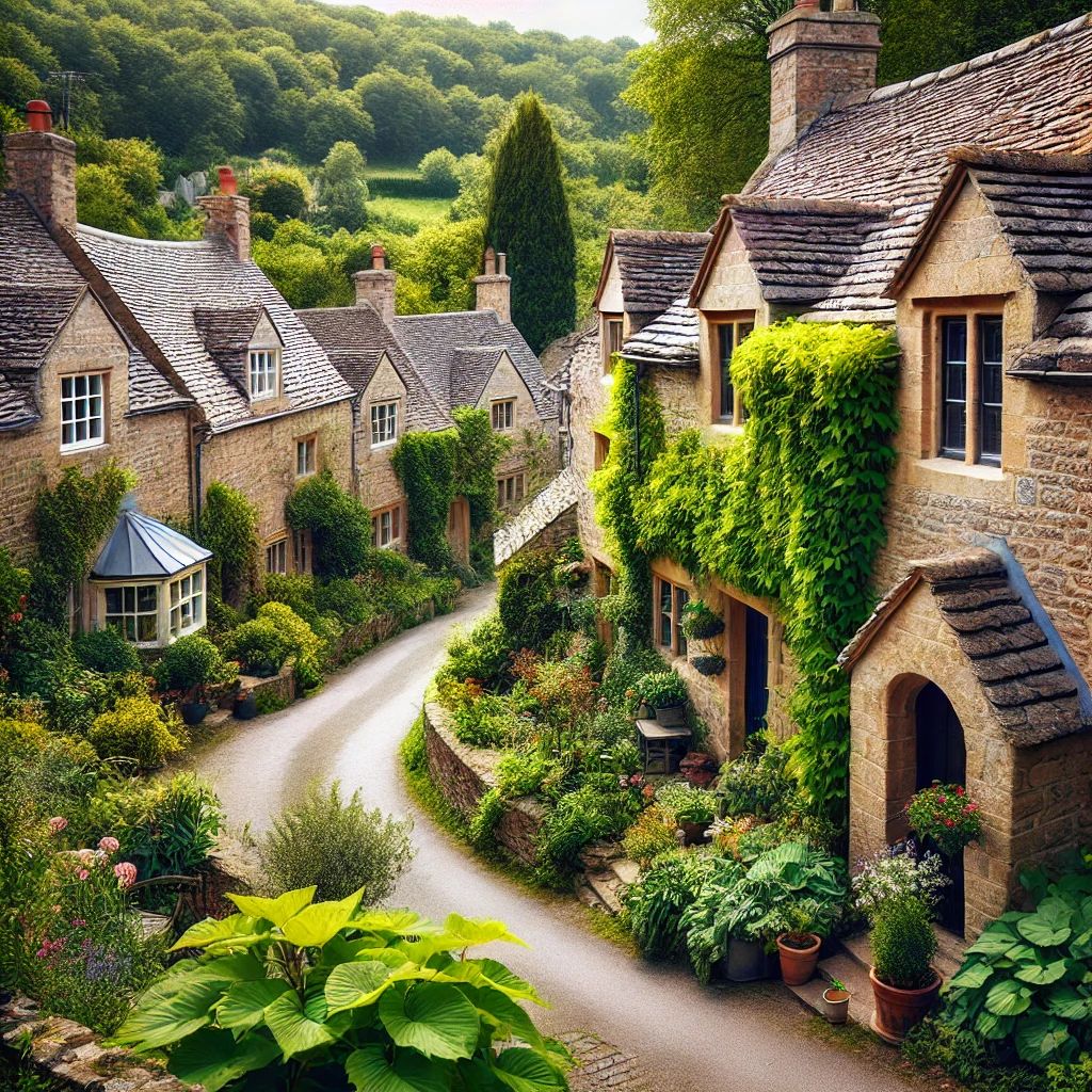 Enchanting Village Street Lined with Historic Cottages