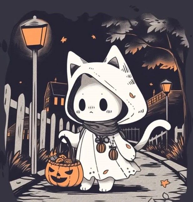 When you're a spooky ghost but still a little meowgical 👻🐱🍬 Trick-or-treat, hooman! 🎃✨