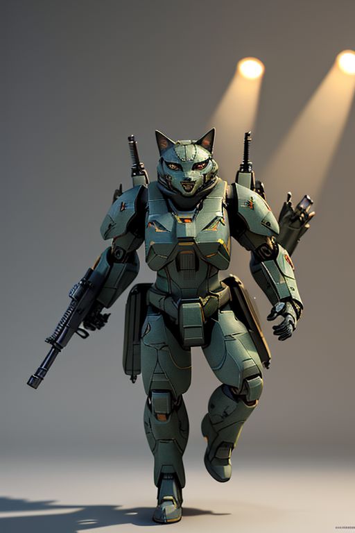 Robot Cat Warrior War Gun walking