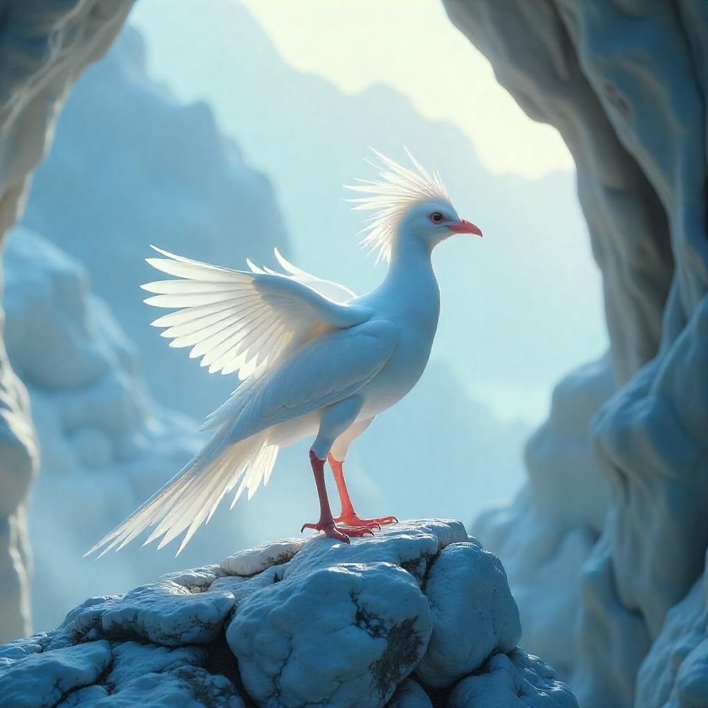 A realistic cinematic white Chinese Loong bird