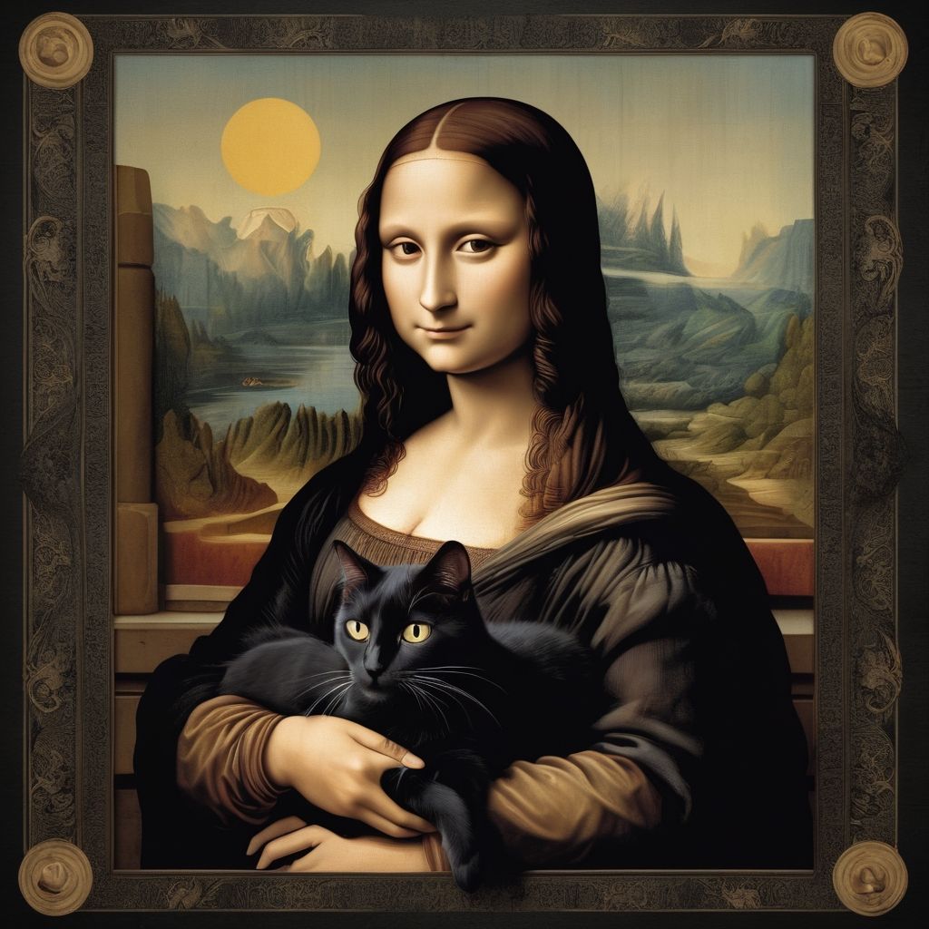 Mona Lisa raising a black cat