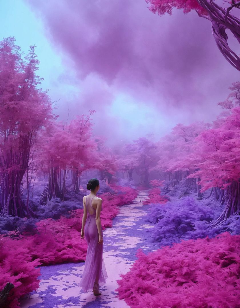 Walking through an ethereal purple