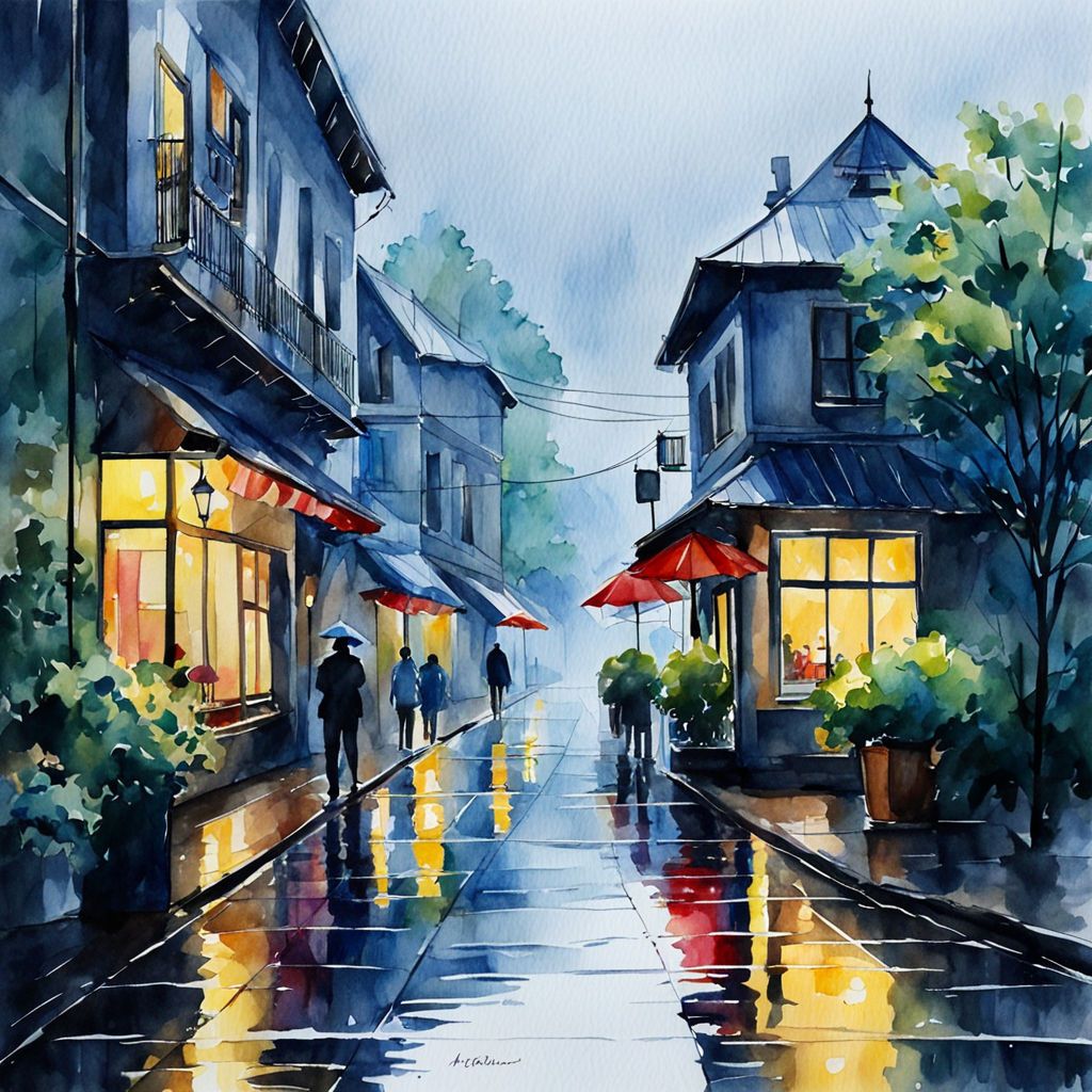 a watercolor on a rainy day