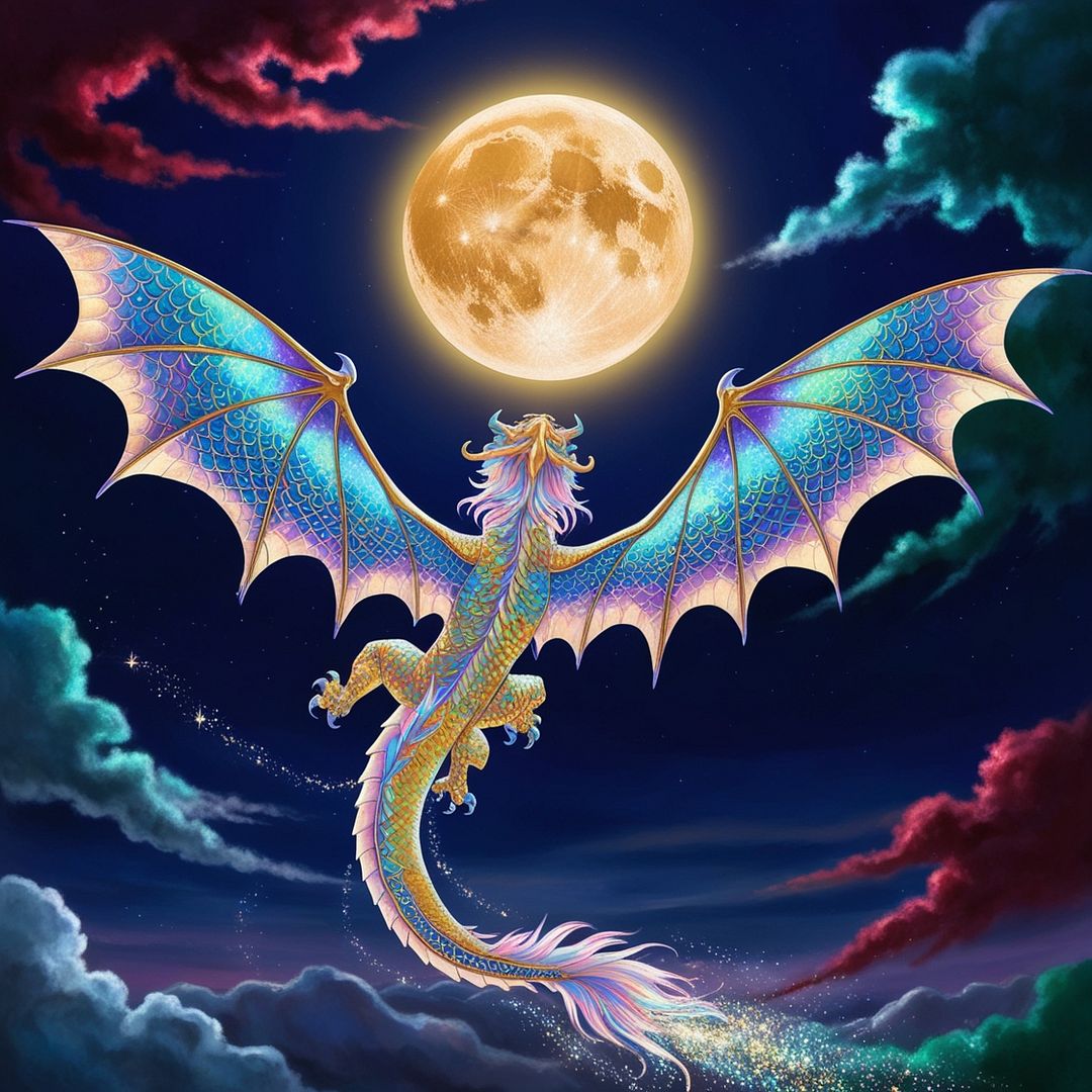 Mysterious dragon in the full moon