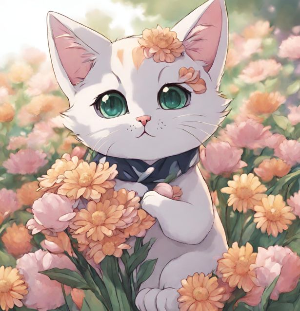 cat with flowers #1