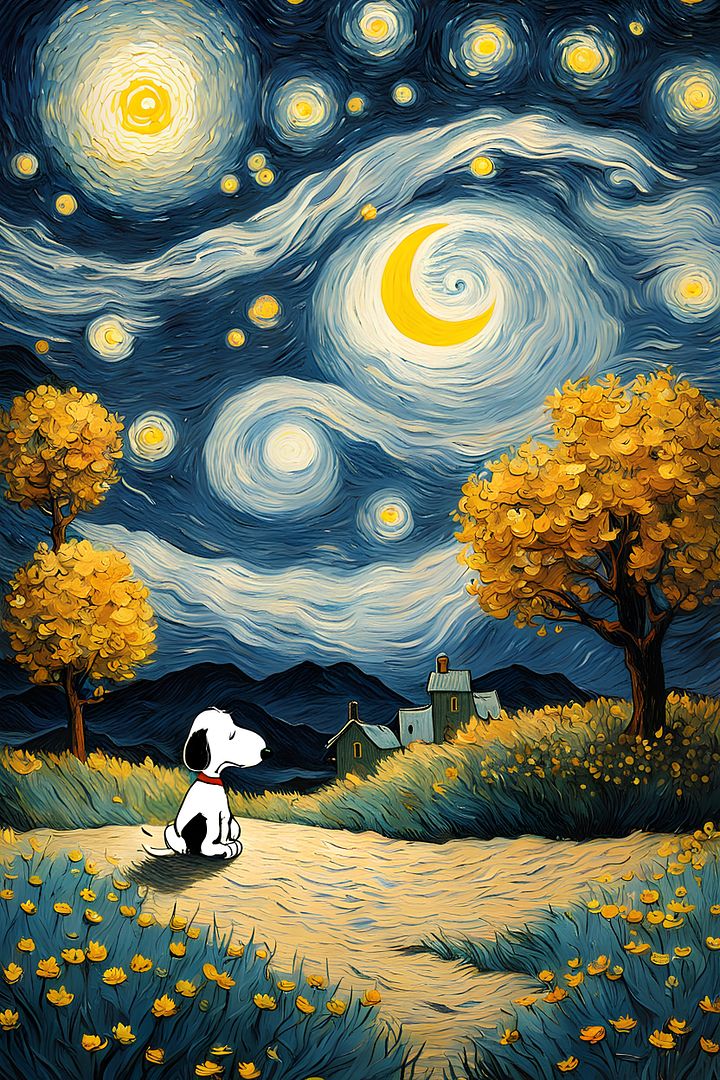 Snoopy thinking by Van Gogh