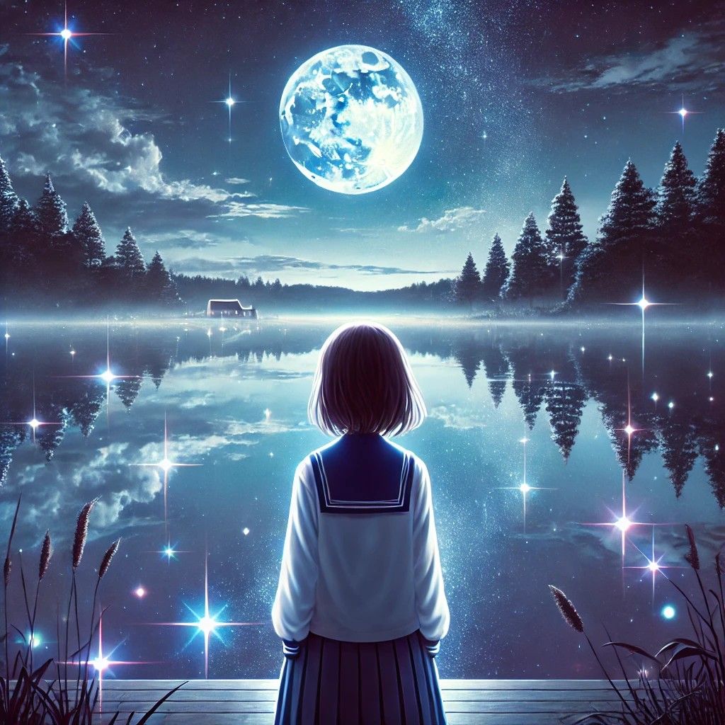 The Lake and the Moonlit Night Girl