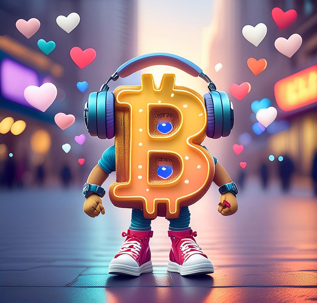 A Bitcoin crypto colorful cute little B-shaped creature with sweet eyes, captivating