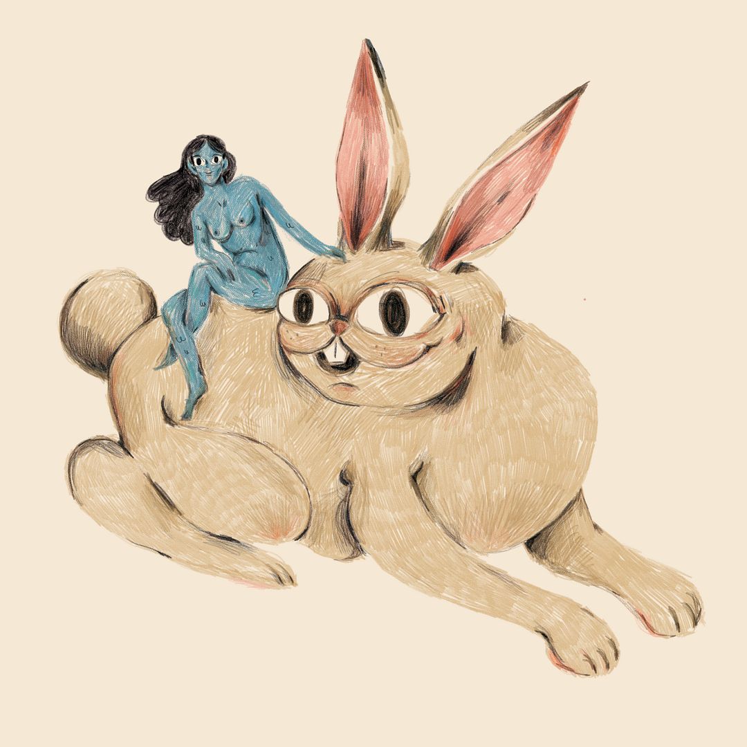 Blue girl and rabbit