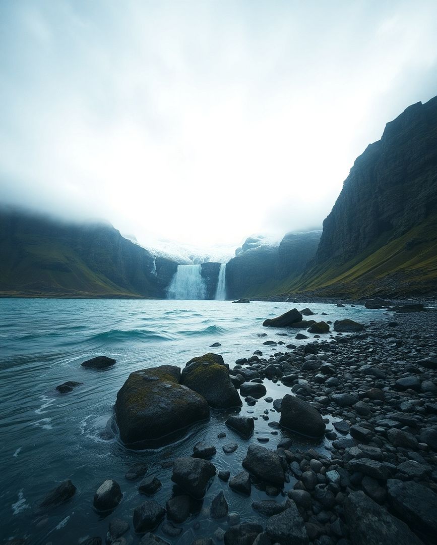 sea and waterfall