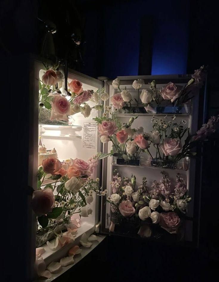 refrigerator with flowers