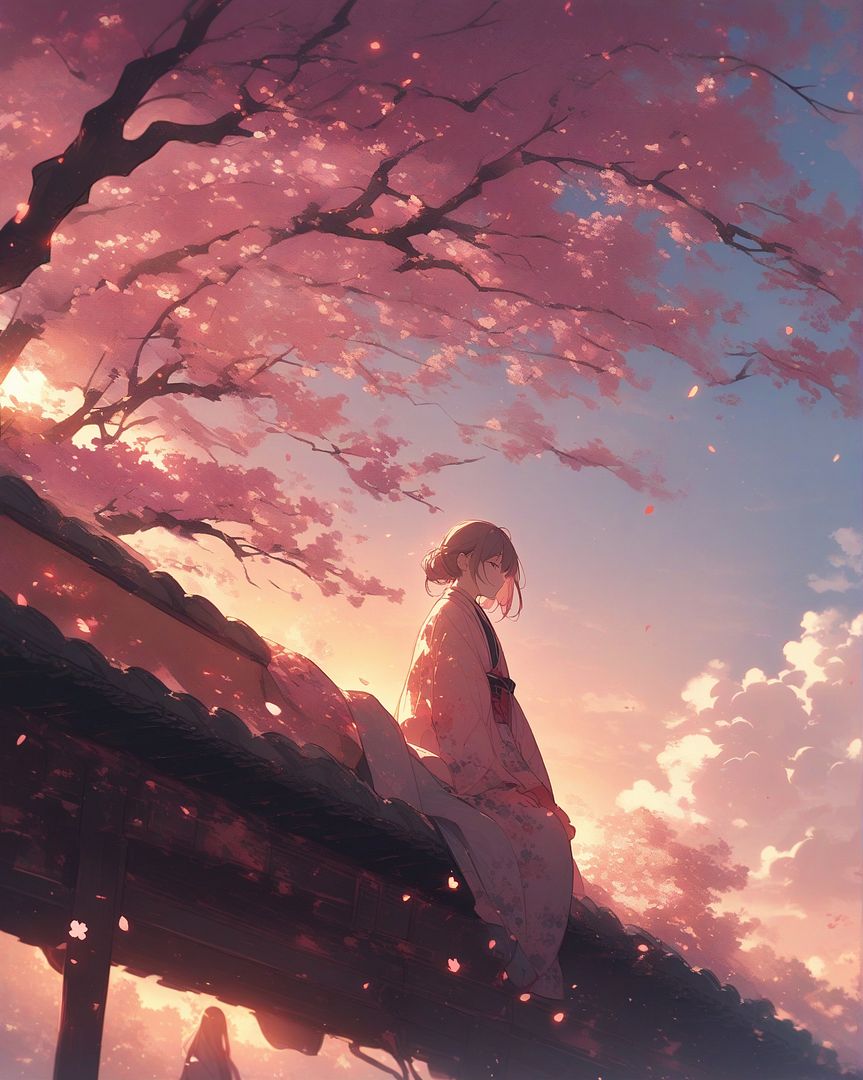 Girl under cherry blossoms