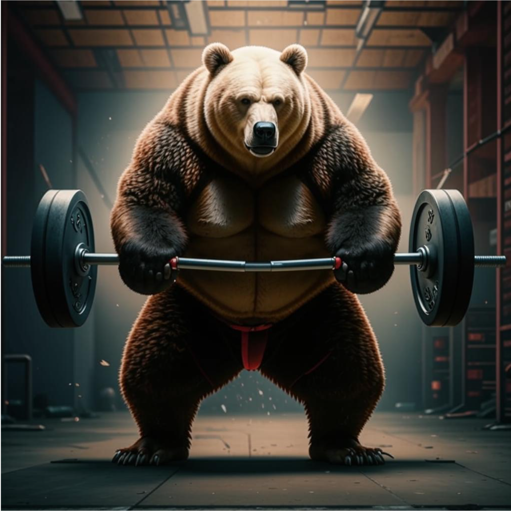 bear pushes barbell from chest