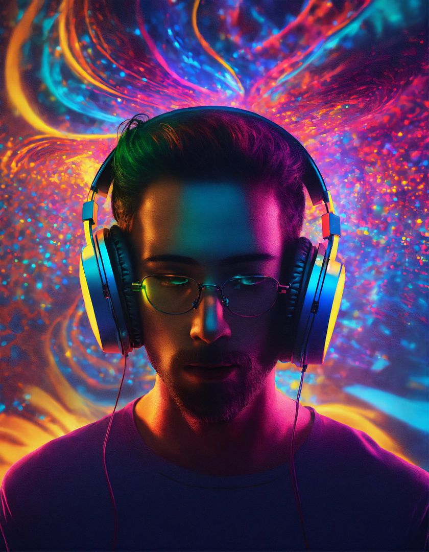 headphones emitting psychedelic sounds