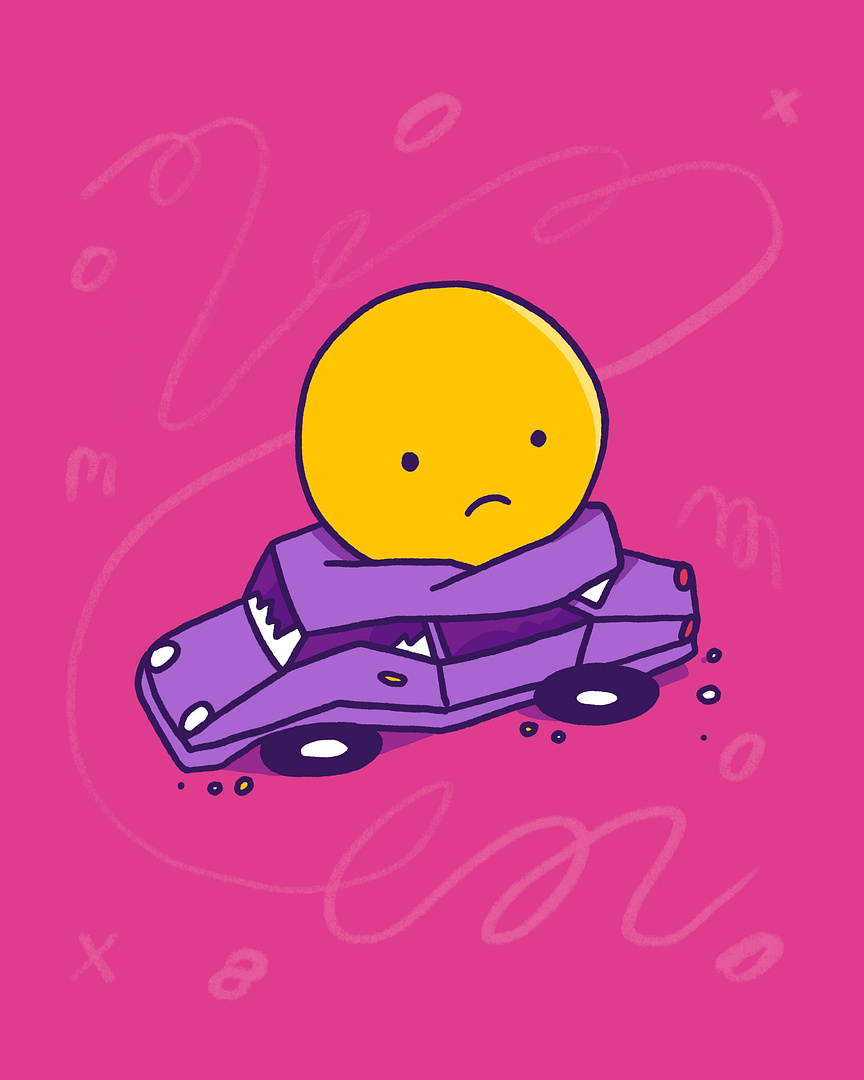 Sad Smiley crushing a car