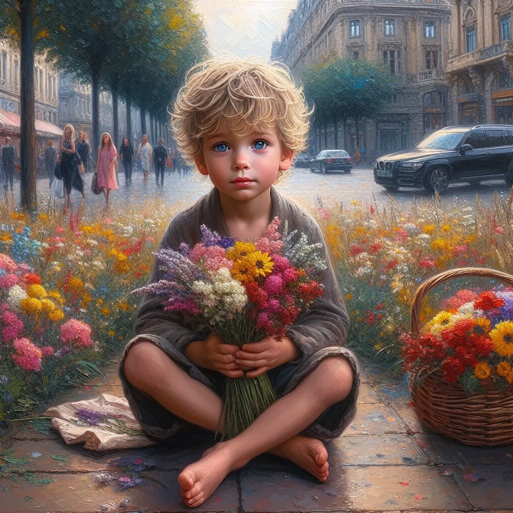 A boy with flowers