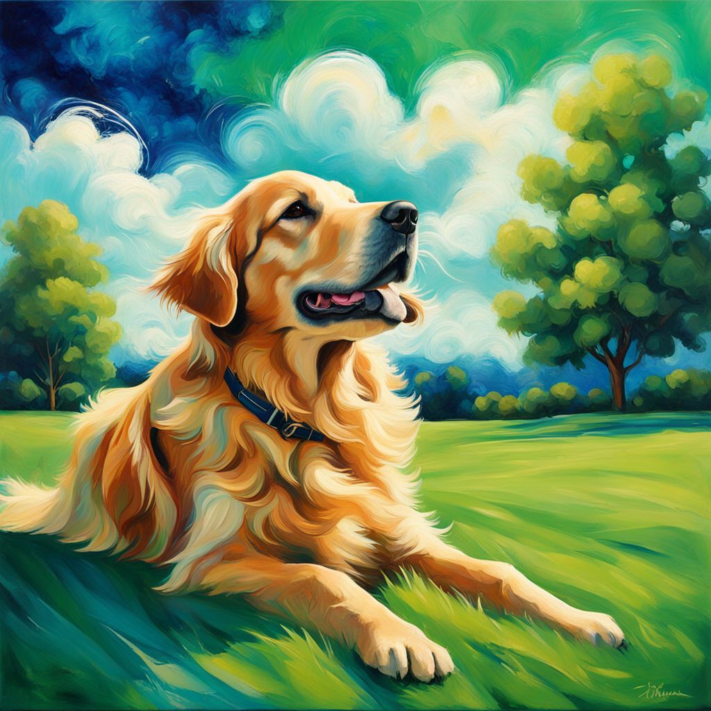 expressionistic-painting-of-a-golden-retriever-sitting-on-a-vibrant-green-lawn-under-a-sapphire-sky