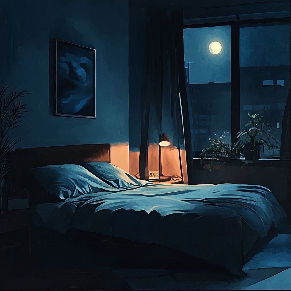 Bed Room with full moon.