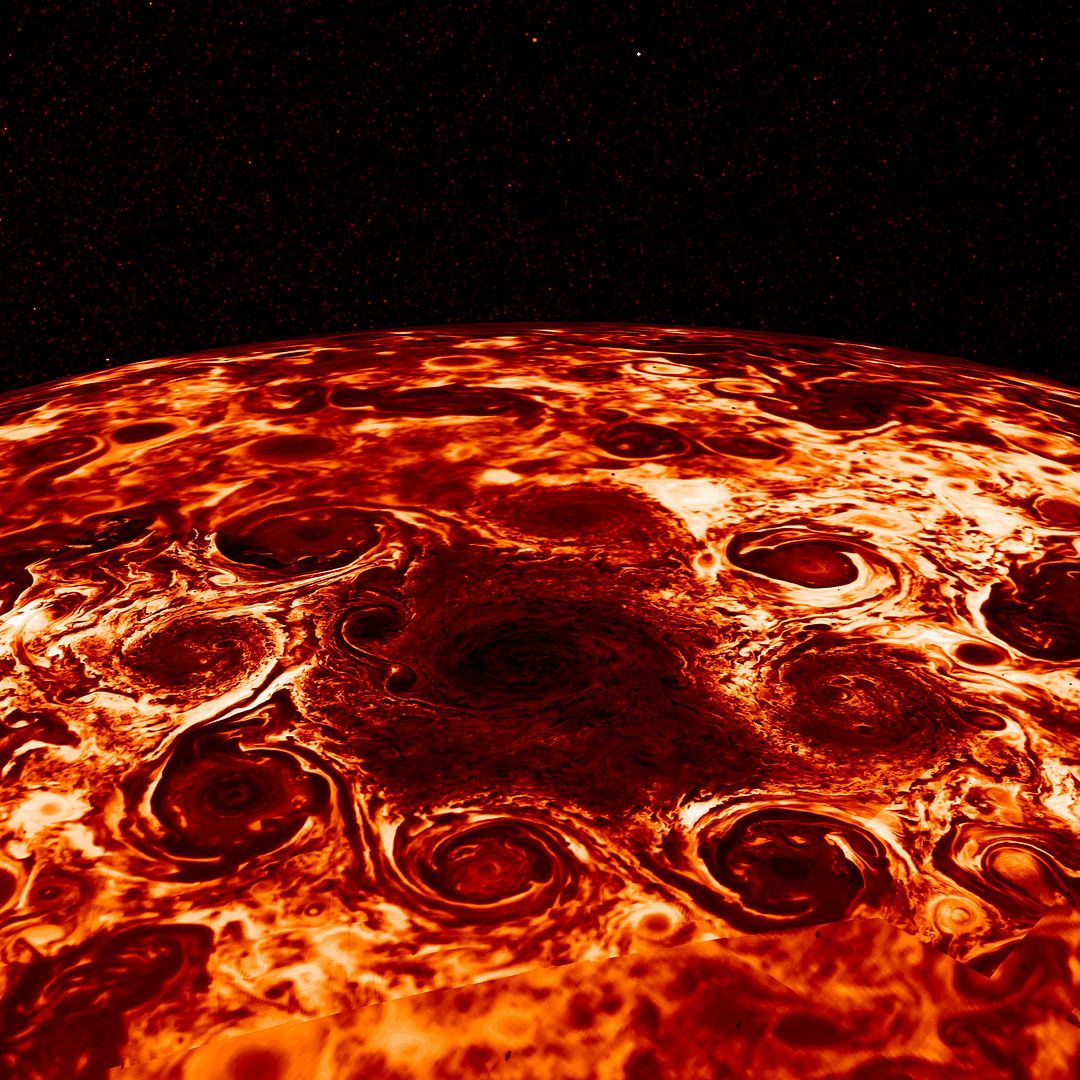 Jupiter's Polar Cyclone Storms (Juno)