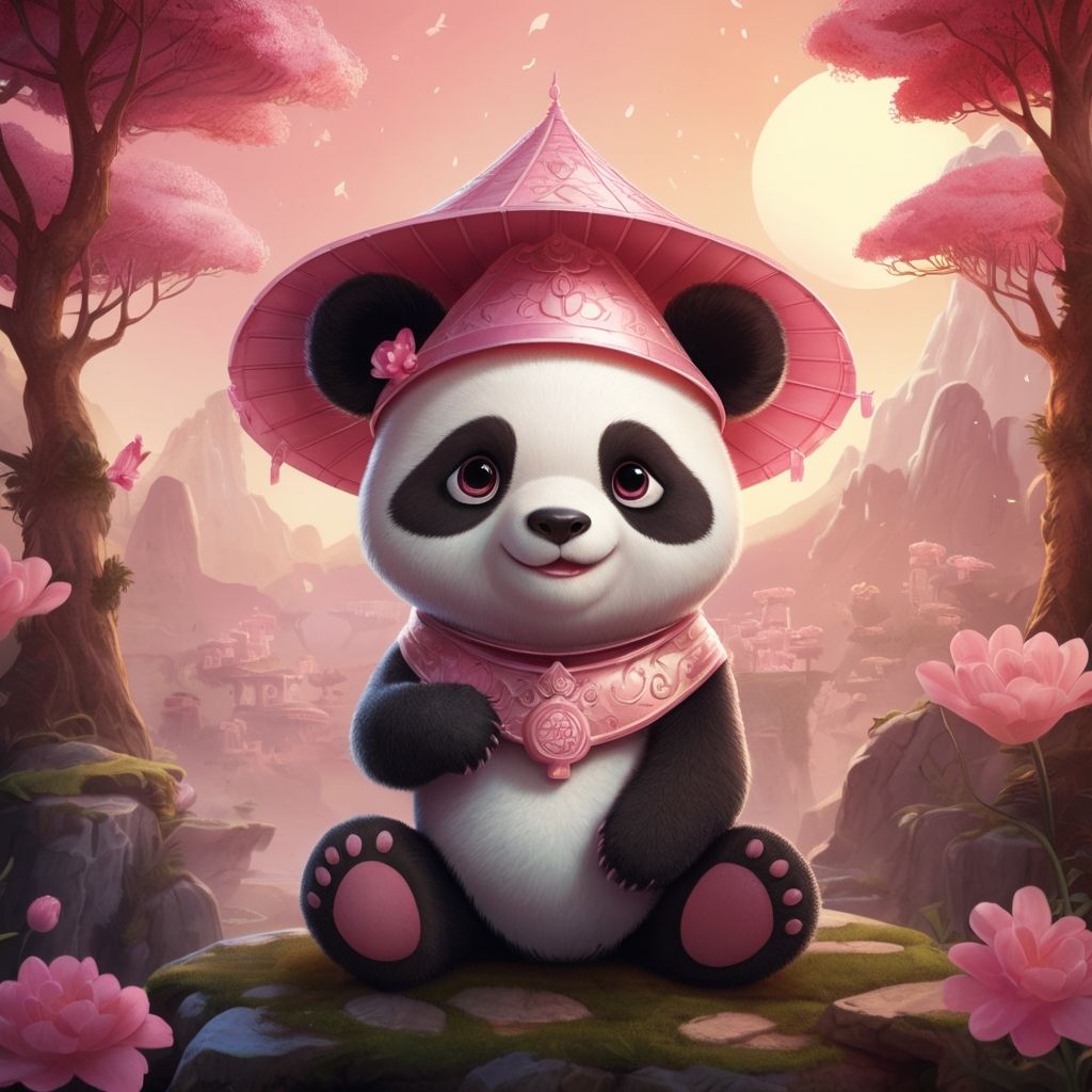 pink panda in fantasy world