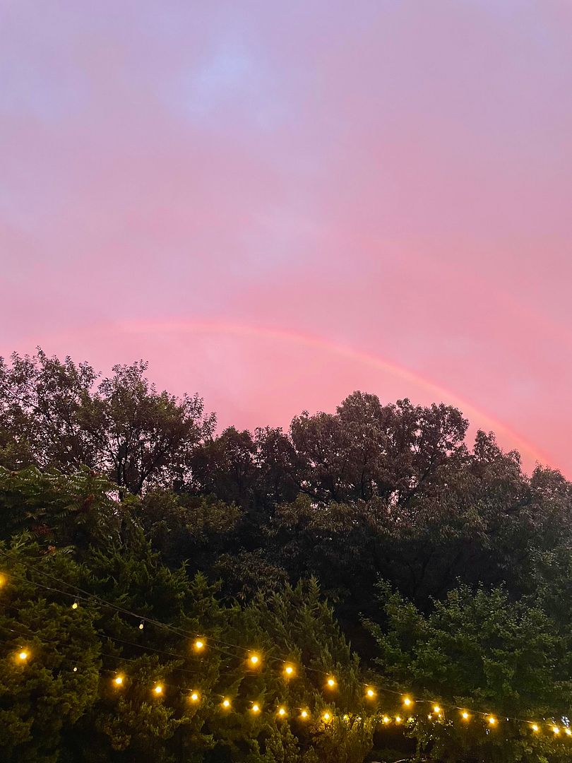 pink sunset with rainbow