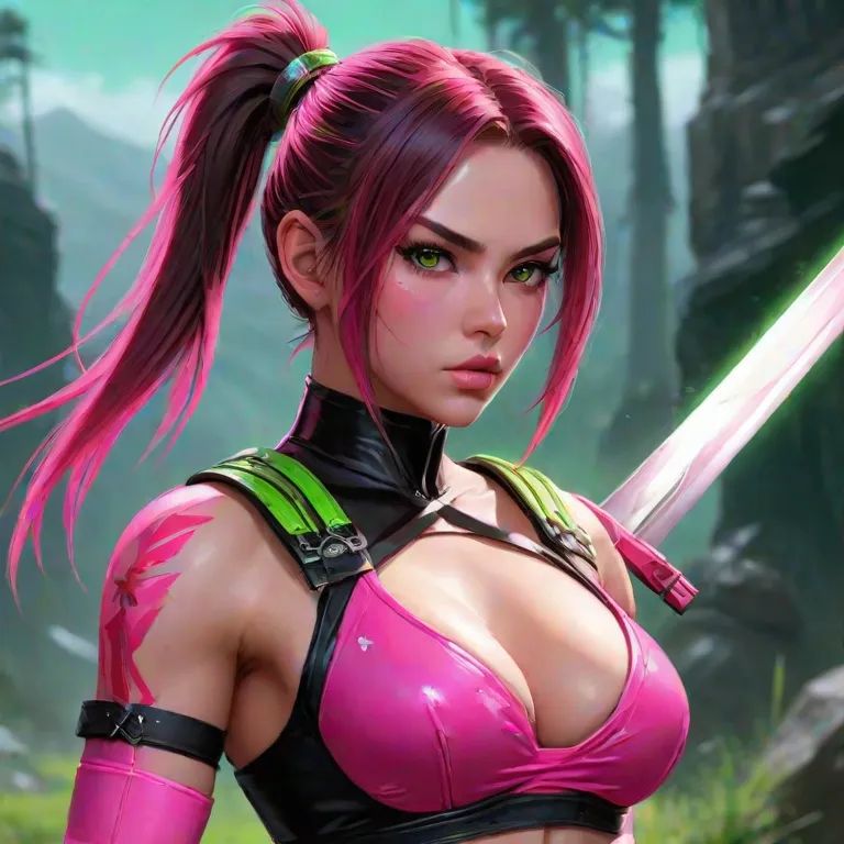 neon_pink_green_game_style_unrealistic_digital_drawn_picture_tekken_young_dirty_girl_long_hair_ponyt_1180444169