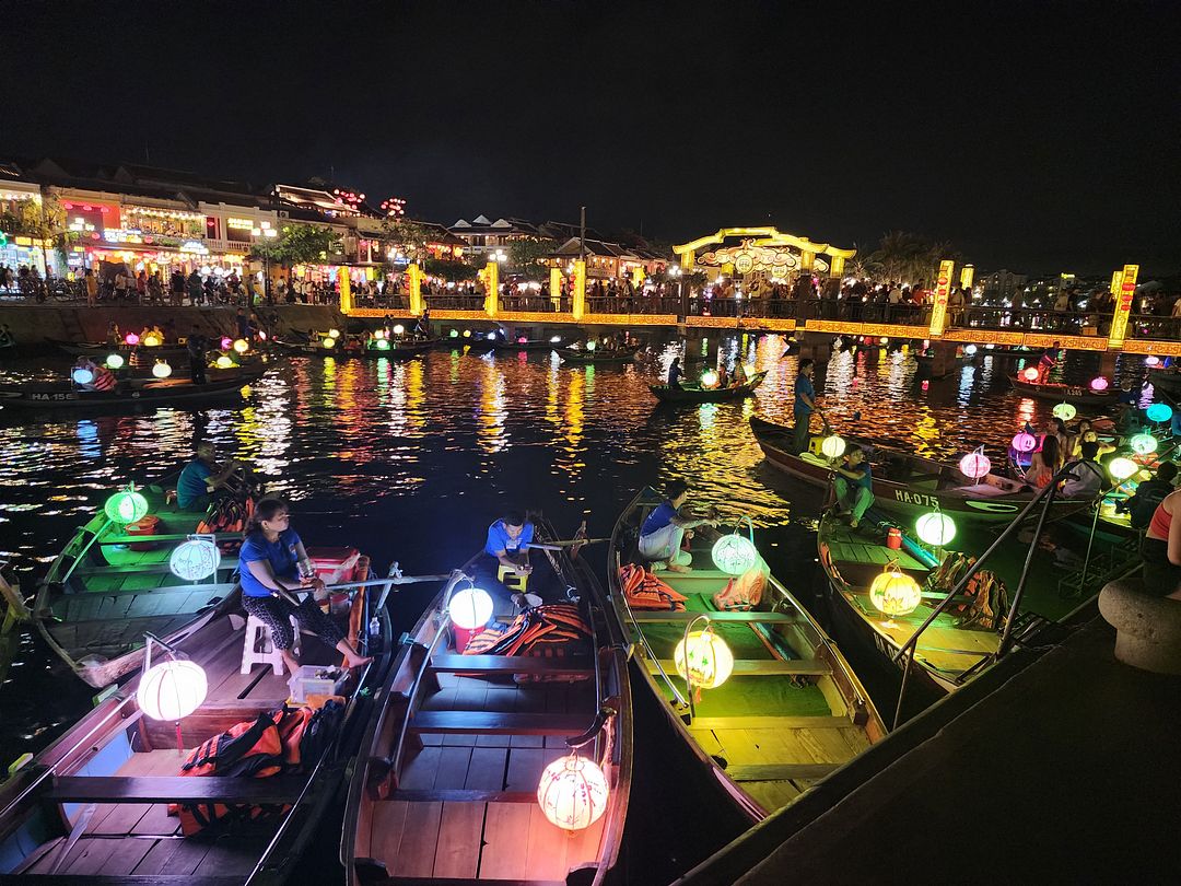 Vietnam Hoi An ancient city night view and boat