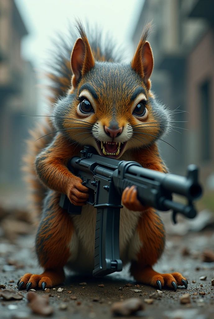 An evil squirrel with a machine gun