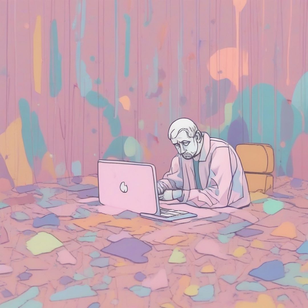 sad man in pastel world