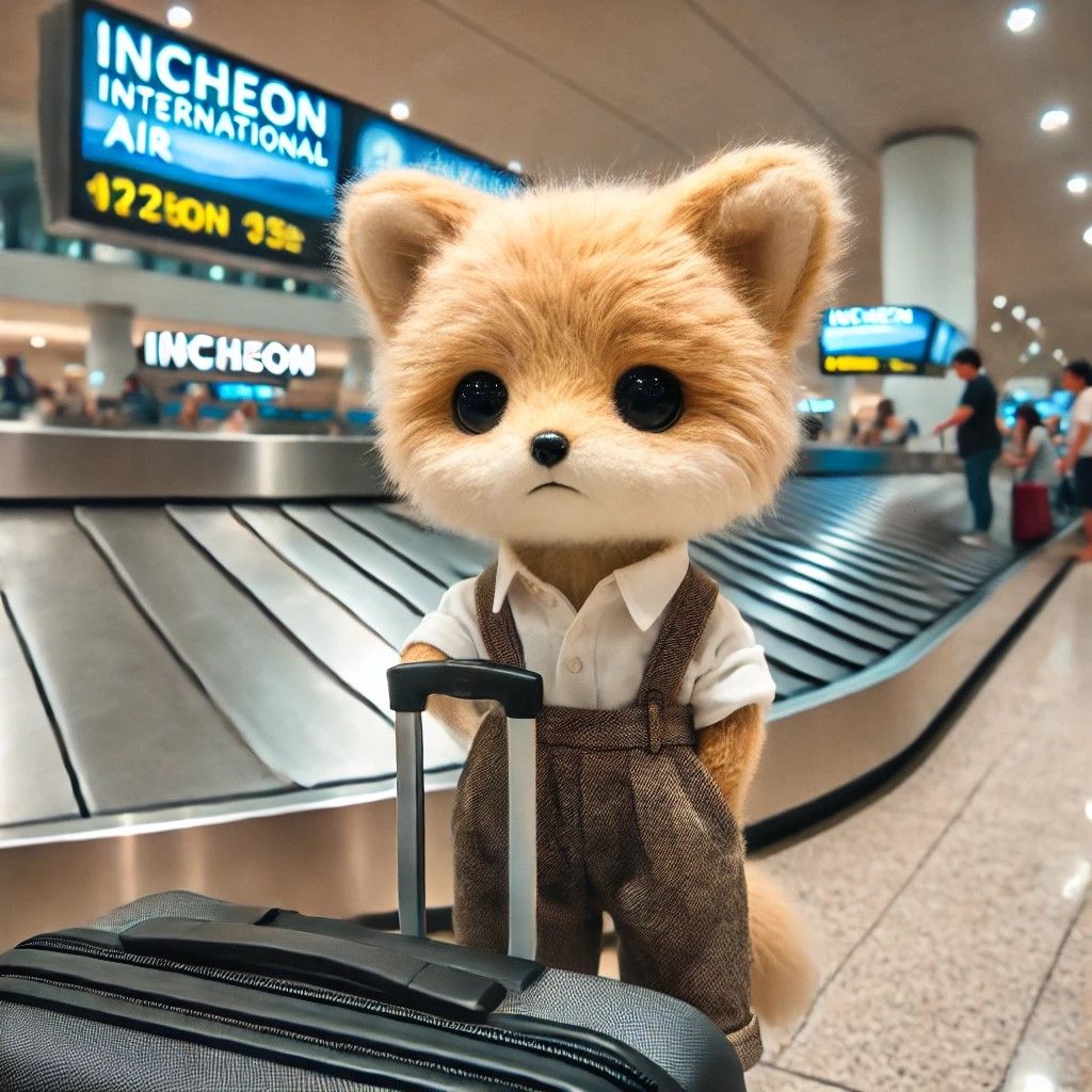 waiting for luggage at Incheon International Airport after a long trip.