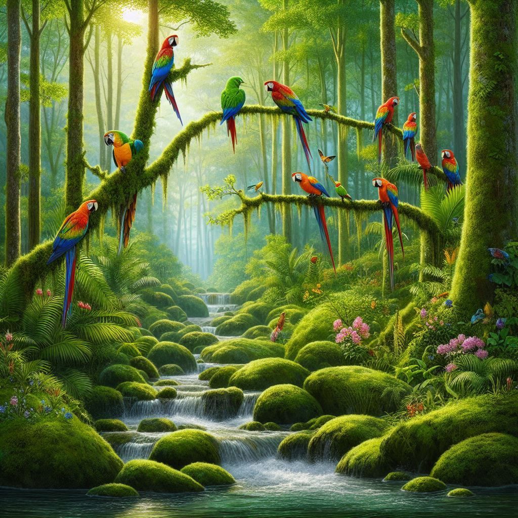 Parrots in the forest