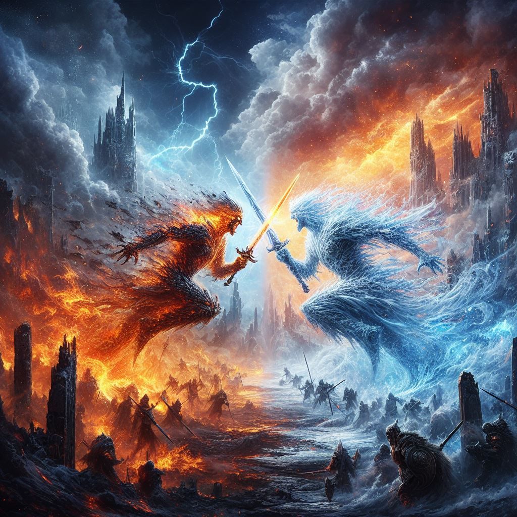 Fire man and ice man battle