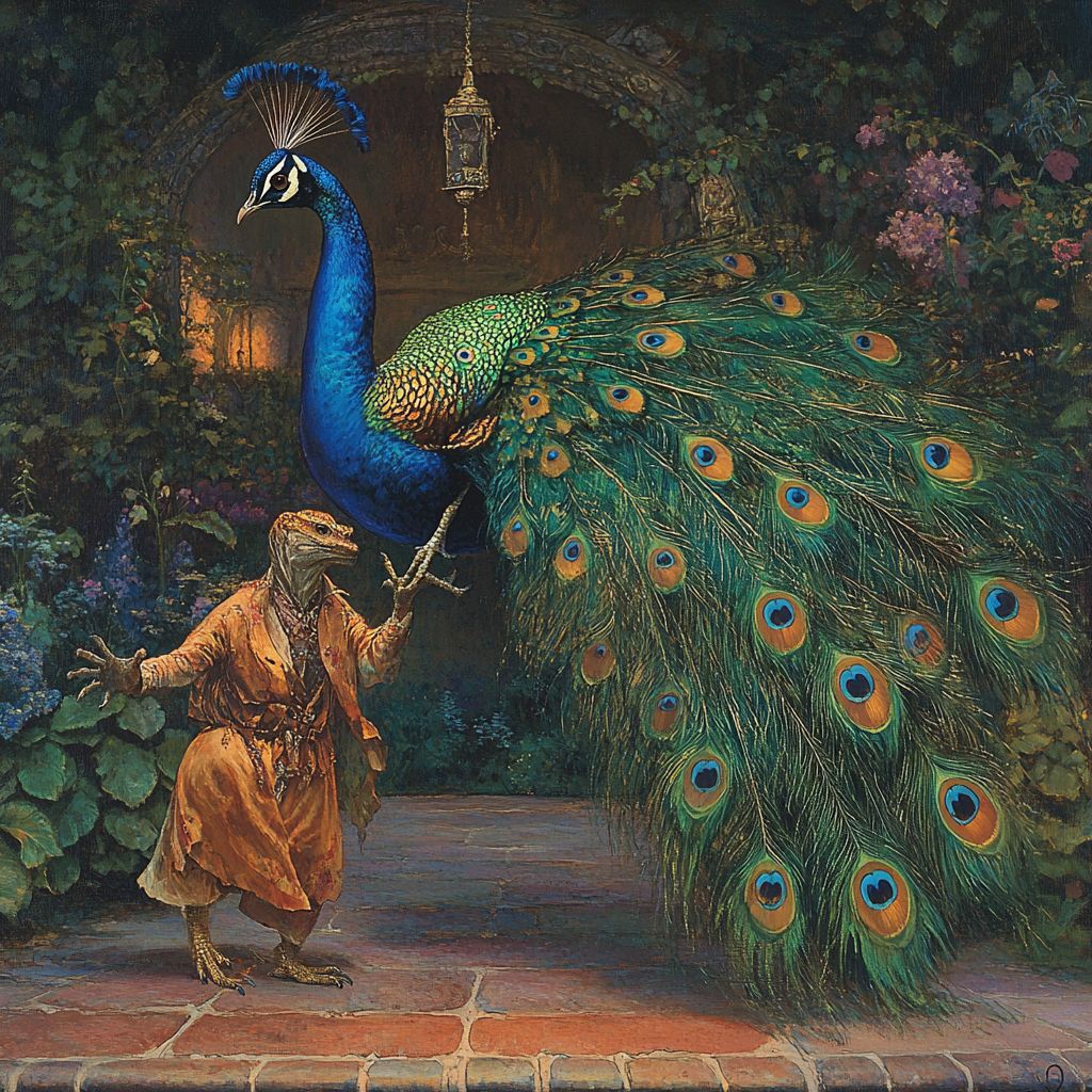 Peacock & lizard man