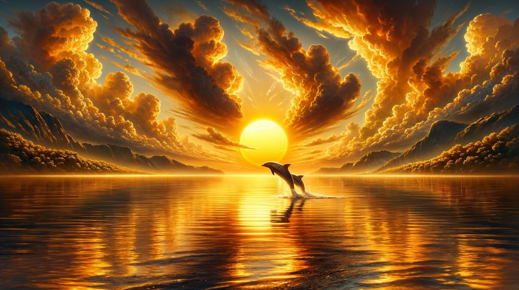 Magical Sunset with Leaping Dolp...