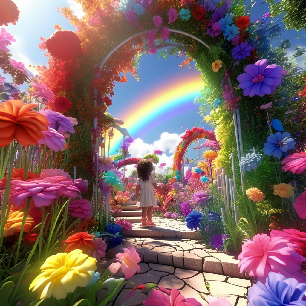 a child in a rainbow garden