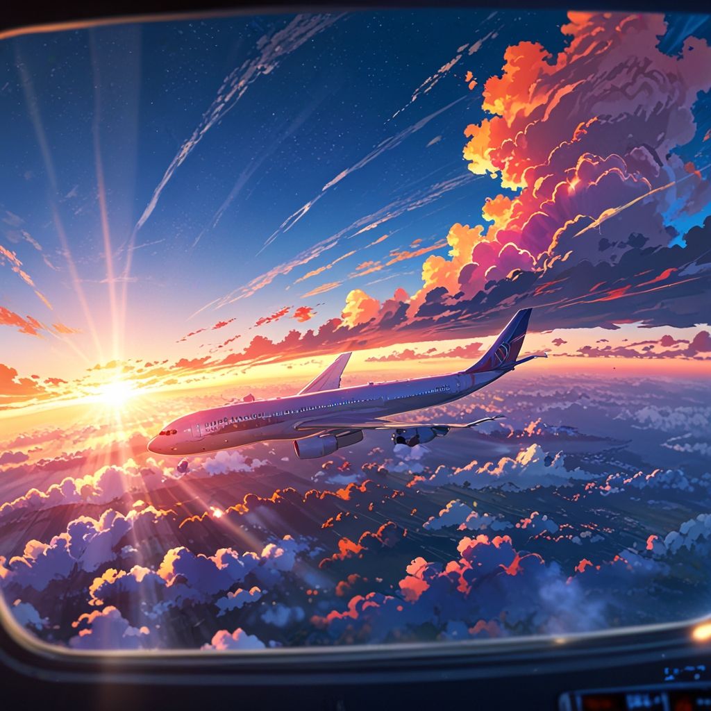 Beautiful sunset sky from airplane