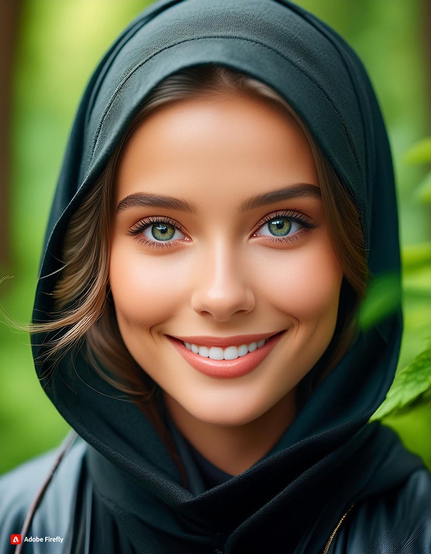 hyper detailed, hyper realistic close up portrait of a girl with a black hood on her head