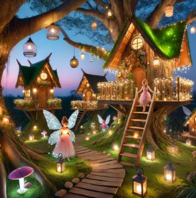 35_Whimsical Treehouse Village with Fairies and Glowing Lanterns