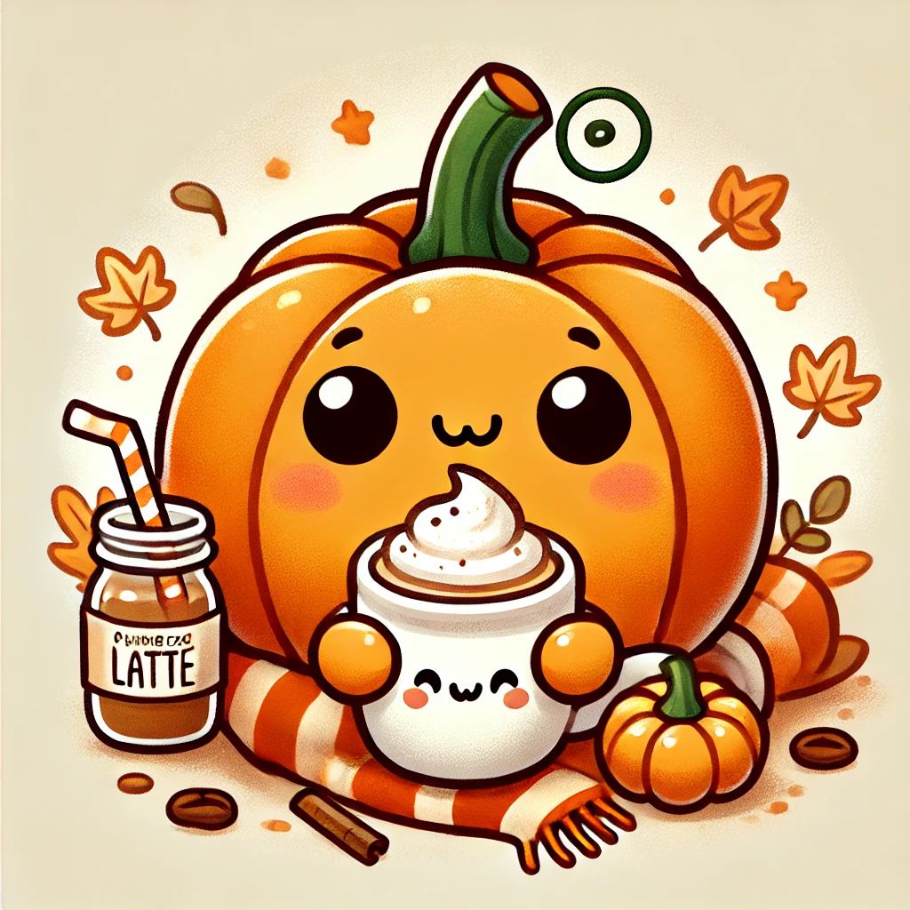 Pumpkin drinking a pumpkin spice latte