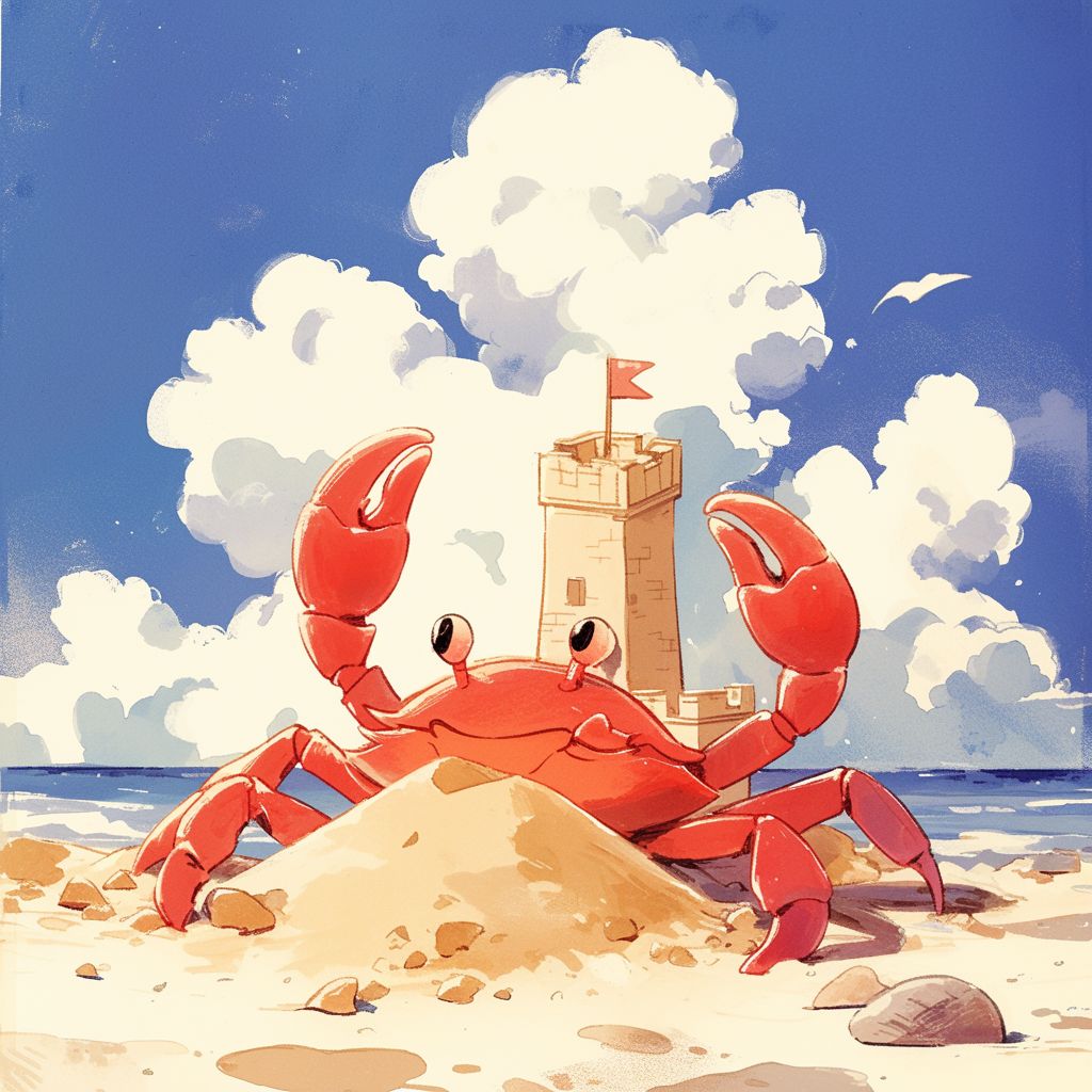 Crab and sand castle 砂の城を作るガニ