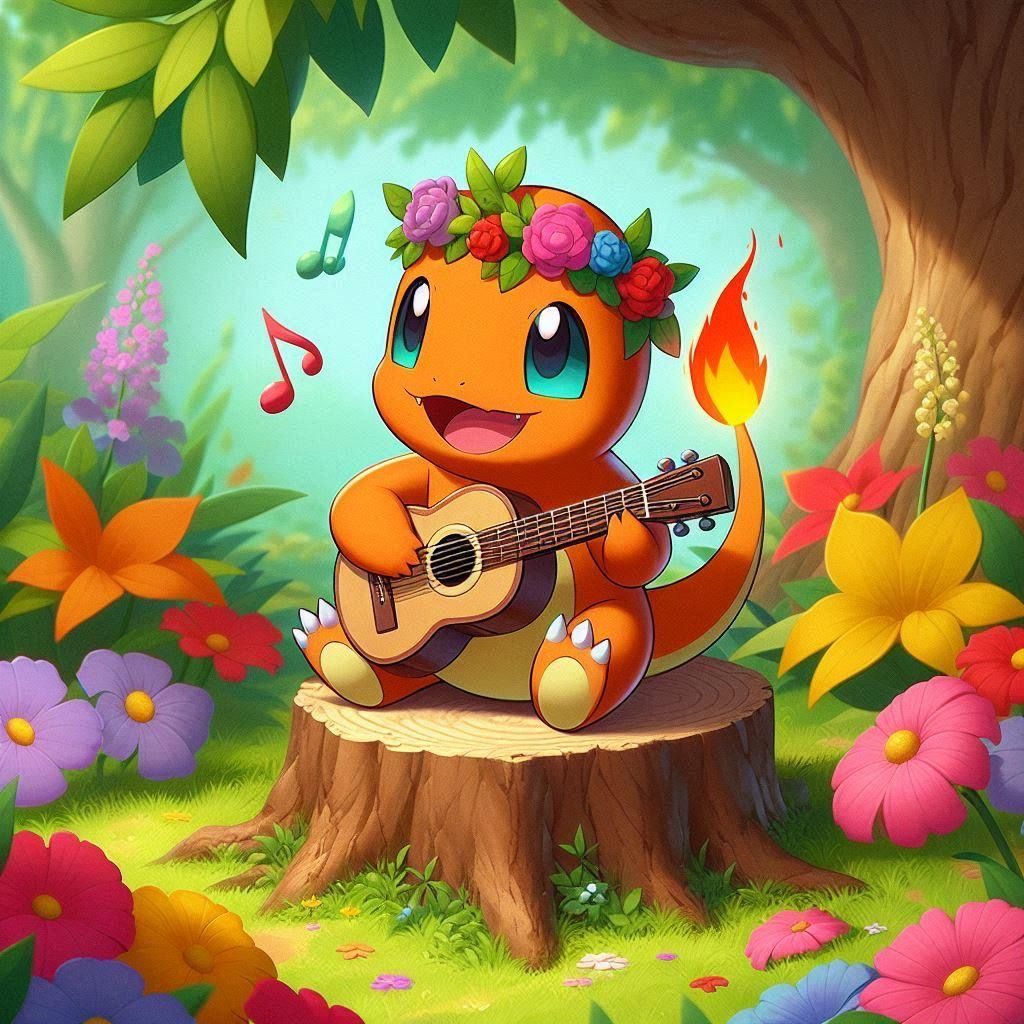 Charmander enjoying the guitar