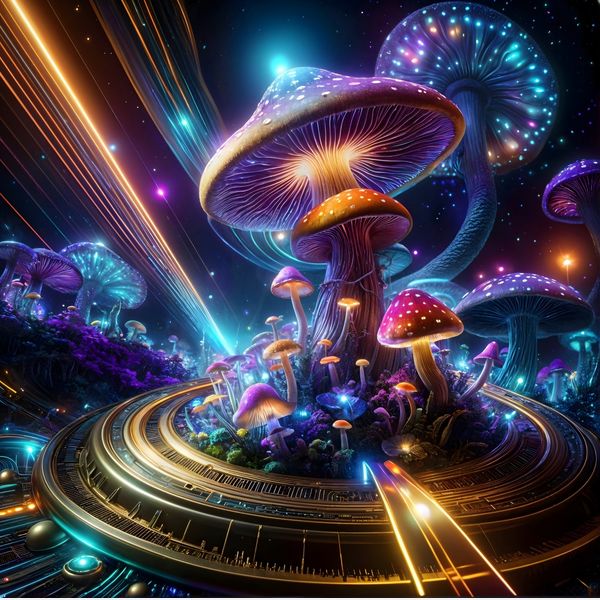 Mushrooms in a Cosmic Dreamscape...