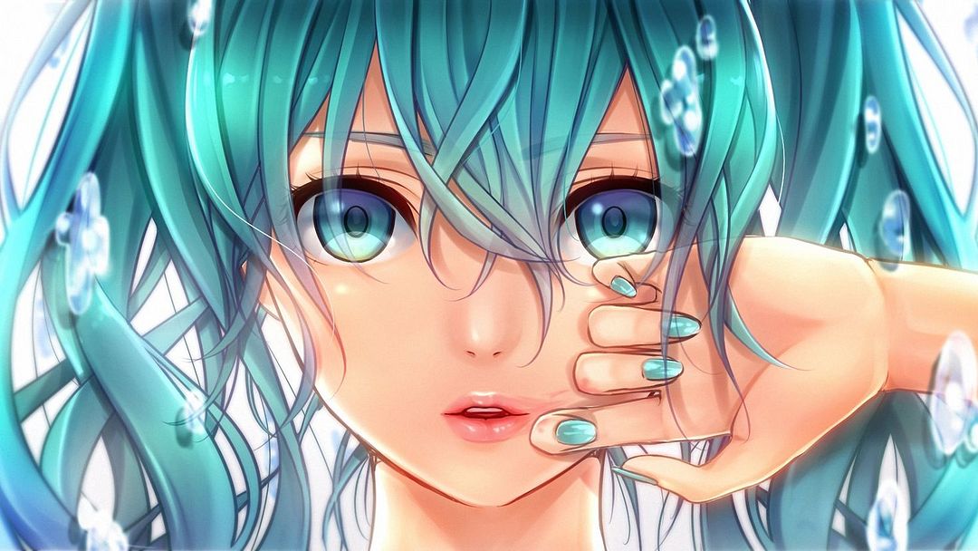 Blue hair anime girl blue eyes