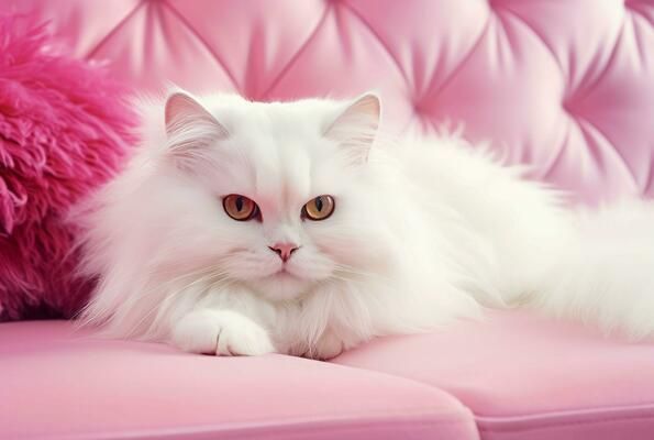 white-cat-pink-sofa-generate-ai-photo