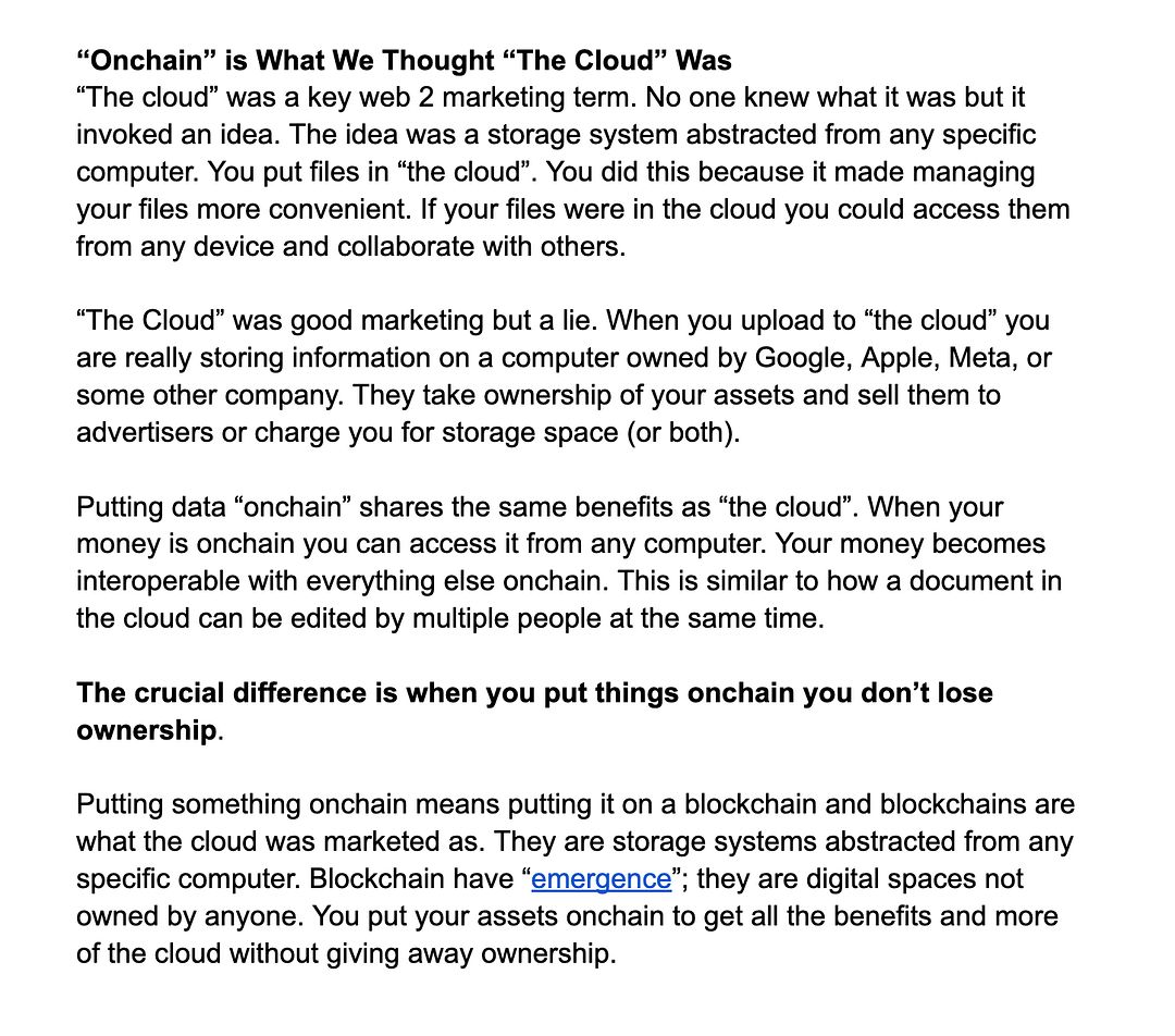 "Onchain" is What We Thought "The Cloud" Was